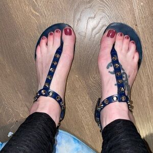 Balenciaga sandals blue with silver studs